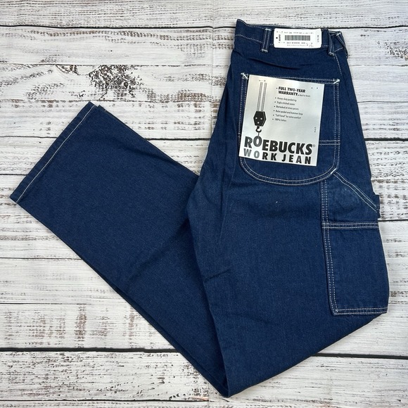 NWT Vintage Sears Roebucks Jeans Mens 30x32 Blue Carpenter 100% Cotton Denim - Picture 1 of 8
